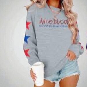 New America Star Sleeve Light Weight Pullover In Grey Size 2X